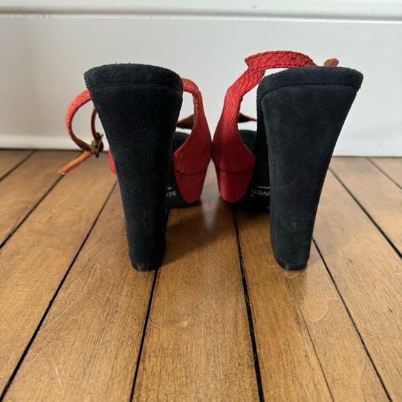 Sixtyseven Red Reptile Suede Peep Toe Platform Block Heels 37 / 6 - Picture 6 of 8